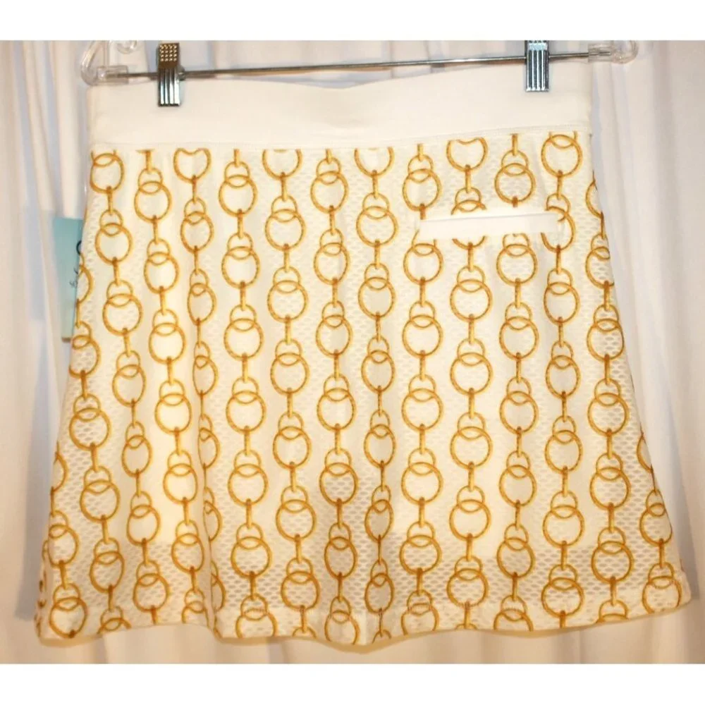 NEW Sofibella MEDIUM Airflow Tennis Skirt Skort - Chain Link Gold White - Picture 2 of 2